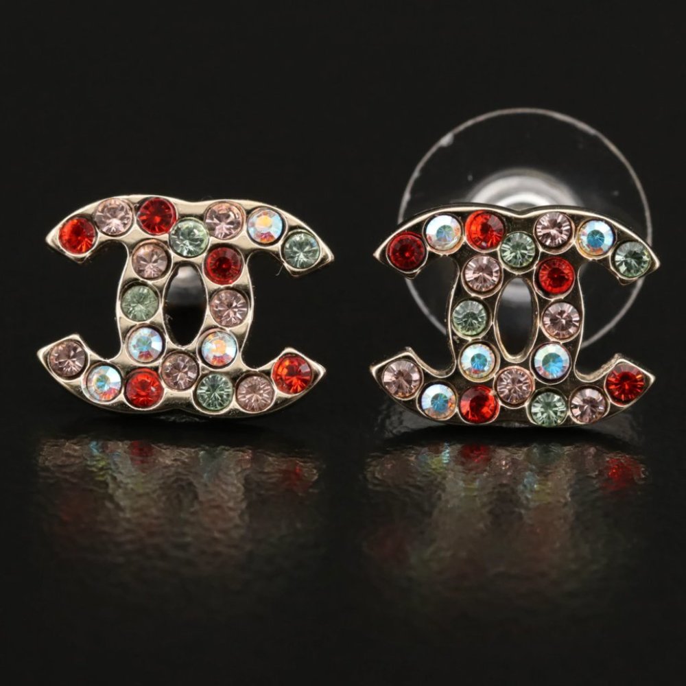 Chanel Multicolor Rhinestone CC Stud Earrings